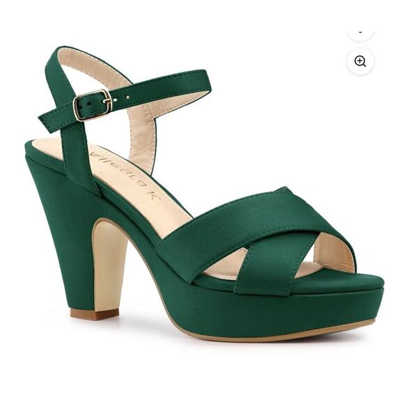 Allegra K NEW 8.5 emerald green strap platform slingback chunky heel open toe - Picture 1 of 7